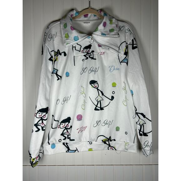 ACEGolfs Stickman Golfer Asymmetrical 1/4 Zip Pullover Women's Sz L  White - Picture 1 of 9